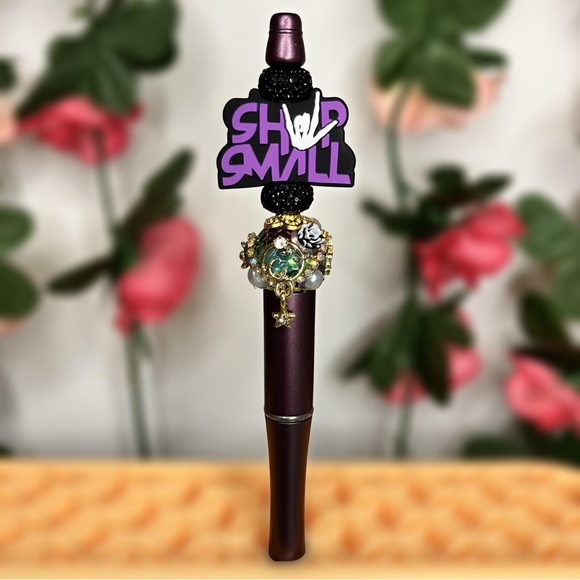 Hand Crafted Other - Shop Small Purple Letters, Skeleton Hand & Galactic Charm Handmade Beaded Pen